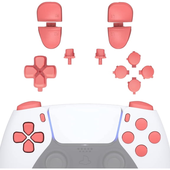 eXtremeRate Replacement D-pad R1 L1 R2 L2 Triggers Share Options Face Buttons, Coral Full Set Buttons for ps5 Controller BDM-030/040