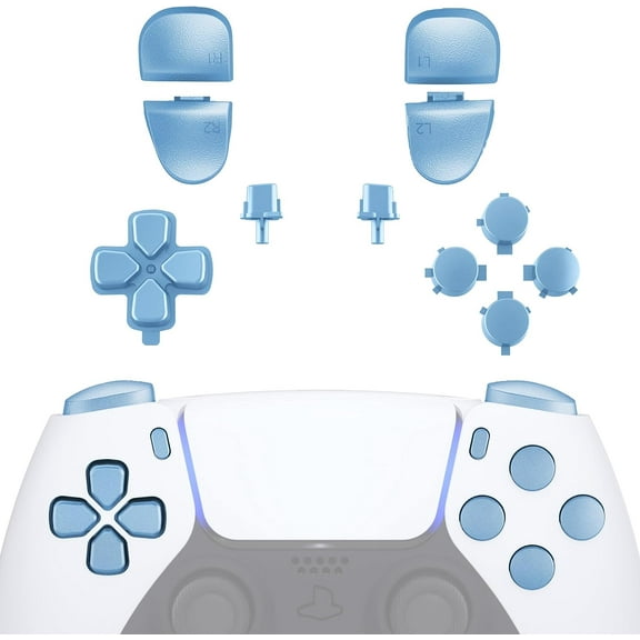 eXtremeRate Replacement D-pad R1 L1 R2 L2 Triggers Share Options Face Buttons, Metallic Titanium Blue Full Set Buttons for ps5 Controller BDM-030/040
