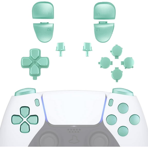 eXtremeRate Replacement D-pad R1 L1 R2 L2 Triggers Share Options Face Buttons, Metallic Vista Green Full Set Buttons for ps5 Controller BDM-030/040
