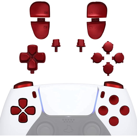 eXtremeRate Replacement D-pad R1 L1 R2 L2 Triggers Share Options Face Buttons, Scarlet Red Full Set Buttons for ps5 Controller BDM-030/040