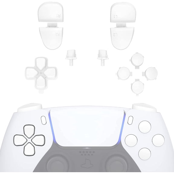 eXtremeRate Replacement D-pad R1 L1 R2 L2 Triggers Share Options Face Buttons, White Full Set Buttons for ps5 Controller BDM-030/040