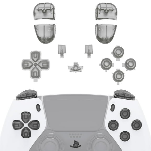 eXtremeRate Replacement Full Set Buttons Compatible with ps5 Edge Controller, Clear Black D-pad Share Options Home Face Buttons R1 L1 R2 L2 Triggers Compatible with ps5 Edge Controller