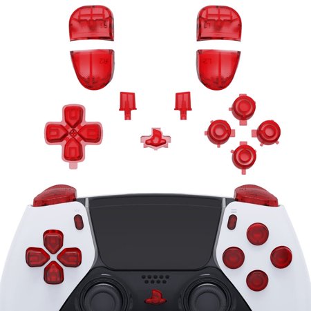 eXtremeRate Replacement Full Set Buttons Compatible with ps5 Edge Controller, Clear Red D-pad Share Options Home Face Buttons R1 L1 R2 L2 Triggers Compatible with ps5 Edge Controller - NO Controller
