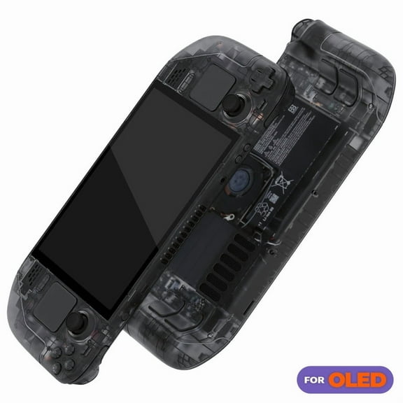 eXtremeRate Replacement Full Set Housing Shell with Buttons for Steam Deck OLED Handheld Console, Custom DIY Clear Slate Black Facepalte Back Plate Trackpad Case for Steam Deck OLED Console
