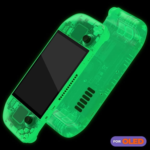 eXtremeRate Replacement Full Set Housing Shell with Buttons for Steam Deck OLED Handheld Console, Custom DIY Glow in Dark - Green Facepalte Back Plate Trackpad Case for Steam Deck OLED Console