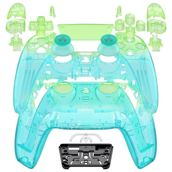 eXtremeRate Replacement Full Set Shells with Buttons Compatible with PS5 Controller BDM-030/040/050 - Gradient Translucent Green Blue