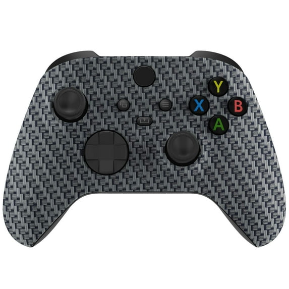 eXtremeRate Replacement Shell Black Silver Carbon Fiber Front Housing Cover for Xbox Core Controller