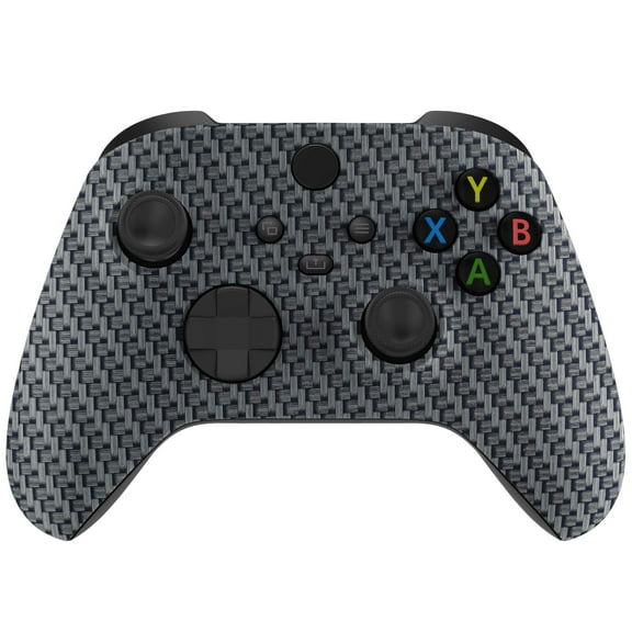 eXtremeRate Replacement Shell Black Silver Carbon Fiber Front Housing Cover for Xbox Core Controller