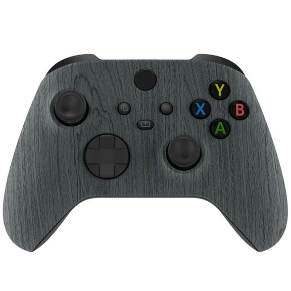 eXtremeRate Replacement Shell Black Wood Grain Front Housing Cover for Xbox Core Controller Wireless