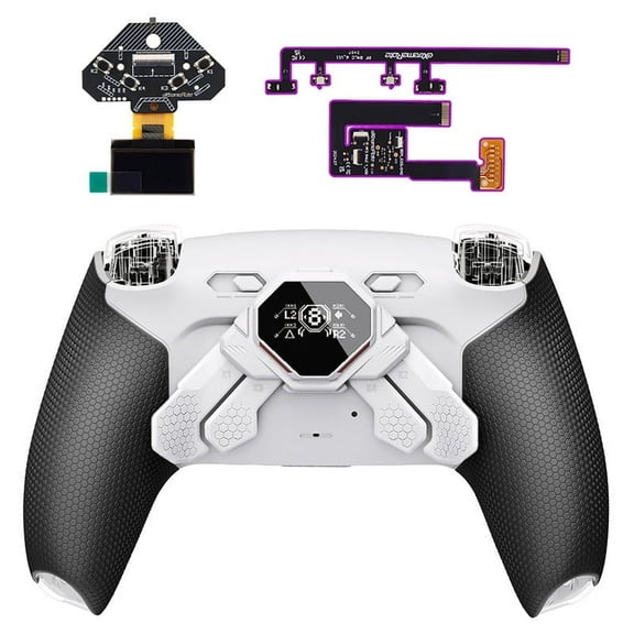 eXtremeRate SPARK Back Paddles Kit for PS5 Controller BDM-030 040 050 Models, OLED Display + Clicky Trigger Stops + Ergonomic Rubberized Grips Remappable 4 Back Buttons Set - White & Black