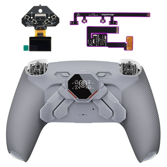 eXtremeRate SPARK Back Paddles Kit for PS5 Controller BDM-030 040 050 Models, OLED Display + Clicky Trigger Stops + Ergonomic Rubberized Grips Remappable 4 Back Buttons Set - New Hope Gray