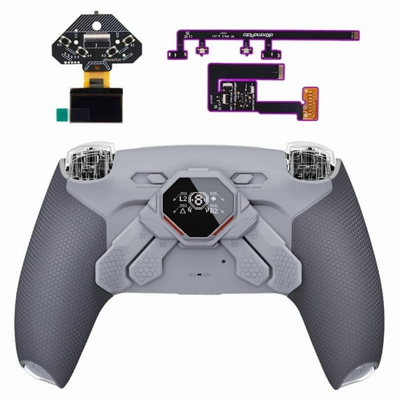 eXtremeRate SPARK Back Paddles Kit for PS5 Controller BDM-030 040 050 Models, OLED Display + Clicky Trigger Stops + Ergonomic Rubberized Grips Remappable 4 Back Buttons Set - Classic Gray