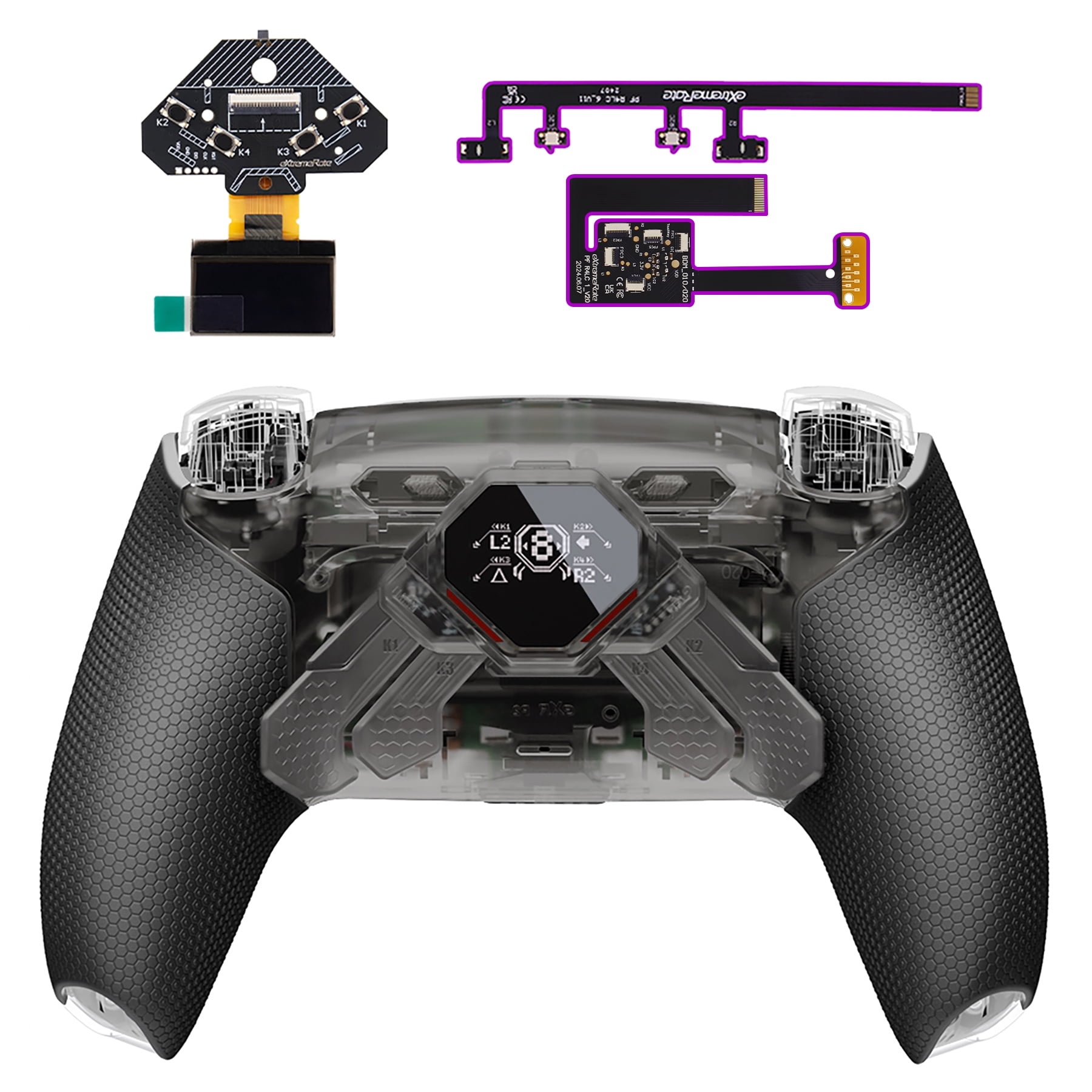eXtremeRate SPARK Back Paddles Kit for PS5 Controller BDM-010 020 Models,Rubberized Grips Remappable 4 Back Buttons Set - Clear & Black