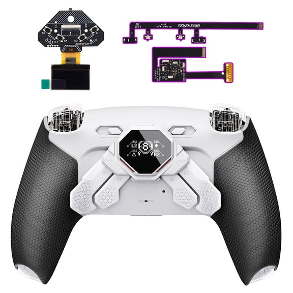 eXtremeRate SPARK Back Paddles Kit for PS5 Controller BDM-010 020 Models,Rubberized Grips Remappable 4 Back Buttons Set - White & Black