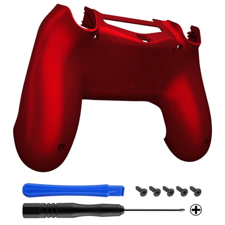 eXtremeRate Scarlet Red Soft Touch Game Improvement Replacement Parts Back Housing Cover, Custom Bottom Shell Compatible with ps4 Controller JDM-040, JDM-050 and JDM-055