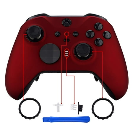 eXtremeRate Scarlet Red Soft Touch Grip Faceplate Cover for Xbox One Elite Series 2 Model 1797, Xbox One Elite Series 2 Core - Thumbstick Accent Rings Included