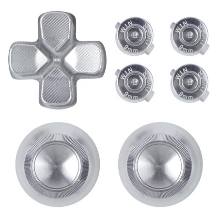 eXtremeRate Silver Aluminum Analog Thumbsticks & Bullet Buttons & D-pad Replacements Kits Metal Buttons for ps4 Slim Pro Controller