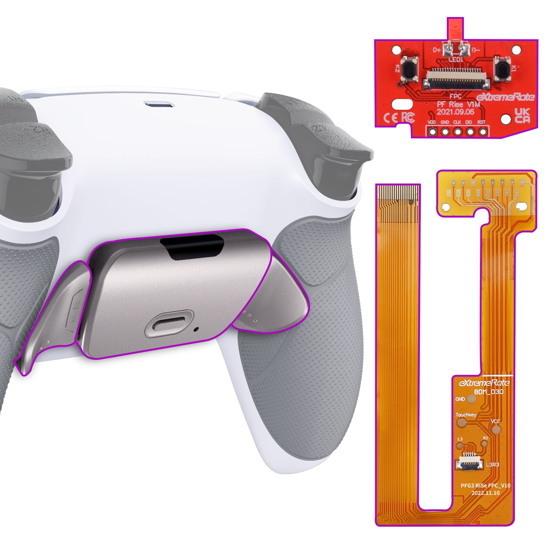 eXtremeRate Silver Real Metal Buttons Kit Upgrade Board & Back Shell & Buttons Set for ps5 Controller BDM-030/040