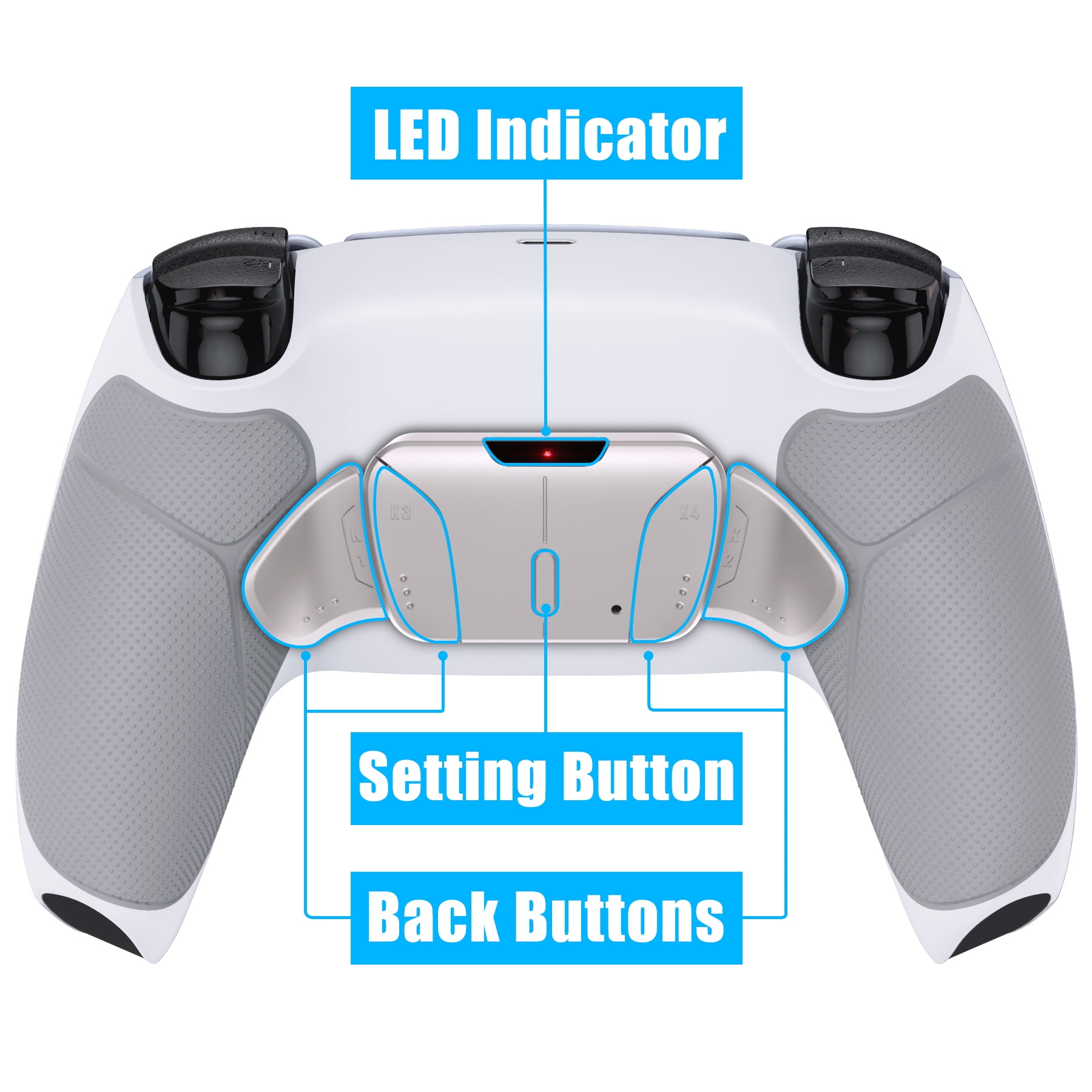 eXtremeRate Silver Real Metal Buttons (RMB) Version RISE4 Remap Kit for PS5  Controller with Gray Rubberized Grip White Redesigned Back Shell, Upgrade  Board and 4 Back Buttons for PS5 Controller 