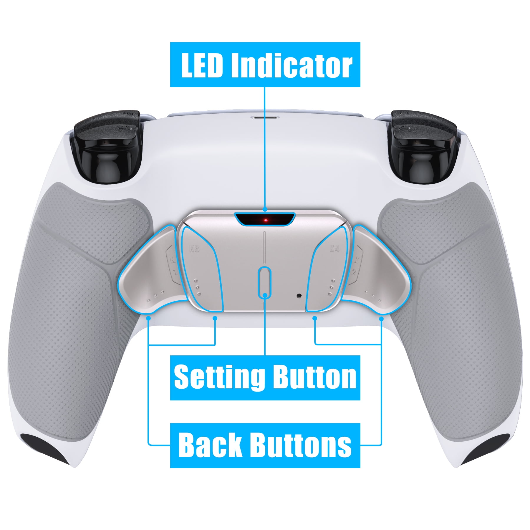eXtremeRate Silver Remap Kit Upgrade Board w/Gray Rubberized Grip White Back Shell 4 Back Buttons for PS5 Controller BDM 010/020