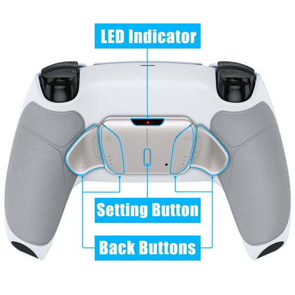 eXtremeRate Silver Remap Kit Upgrade Board w/Gray Rubberized Grip White Back Shell 4 Back Buttons for PS5 Controller BDM 010/020