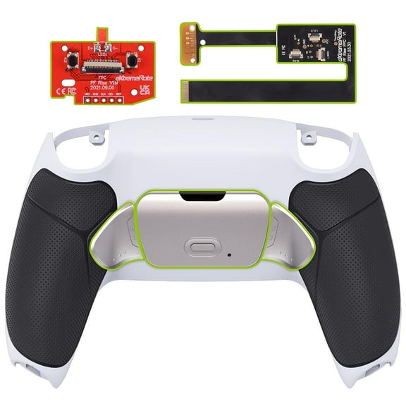 eXtremeRate Silver Rise 2.0 Remap Kit Black Rubberized Grip White Back Shell Upgrade Board Back Shell Buttons for PS5 Controller BDM-010/020