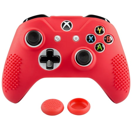 eXtremeRate Soft Anti-Slip Red Silicone Controller Cover Skins Thumb Grips Caps Protective Case for Microsoft Xbox One X & One S Controller Red