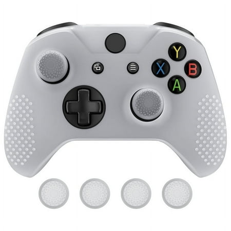 eXtremeRate Soft Anti-Slip Silicone Case Cover Thumb Stick Grip Caps Protector Skins for Microsoft Xbox One X & One S Controller Semi-Transparent Clear
