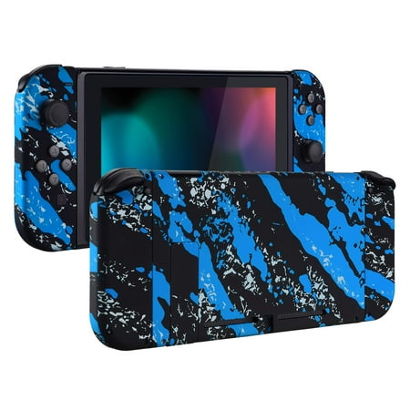 eXtremeRate Soft Touch Grip Back Plate for Nintendo Switch Console, NS Joycon Handheld Controller Housing with Full Set Buttons, DIY Replacement Shell for Nintendo Switch - Blue Coating Splash