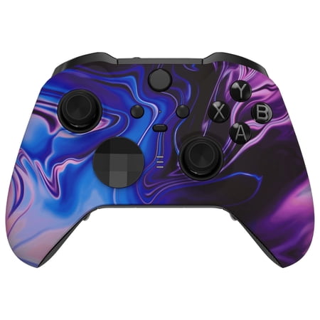 eXtremeRate Soft Touch Grip Blue Front Housing Shell Faceplate for Xbox One Elite Controller Model 1698, Xbox One Elite Series 2 Core with Thumbstick Accent Rings - Controller NOT Included
