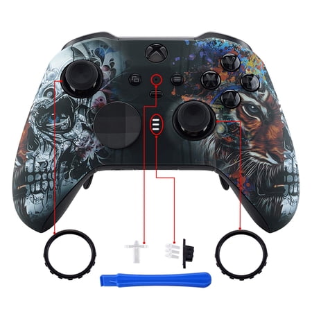 eXtremeRate Soft Touch Orange Faceplate Front Shell with Thumbstick Accent Rings for Xbox One Elite Model 1698, Xbox One Elite Series 2 Core - Controller Not Included