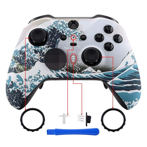 eXtremeRate Solid White Replacement Faceplate Front Housing Shell with Thumbstick Accent Rings for Xbox One Elite Remote Controller Model 1698, Xbox One Elite Series 2 Core - Controller Not Included
