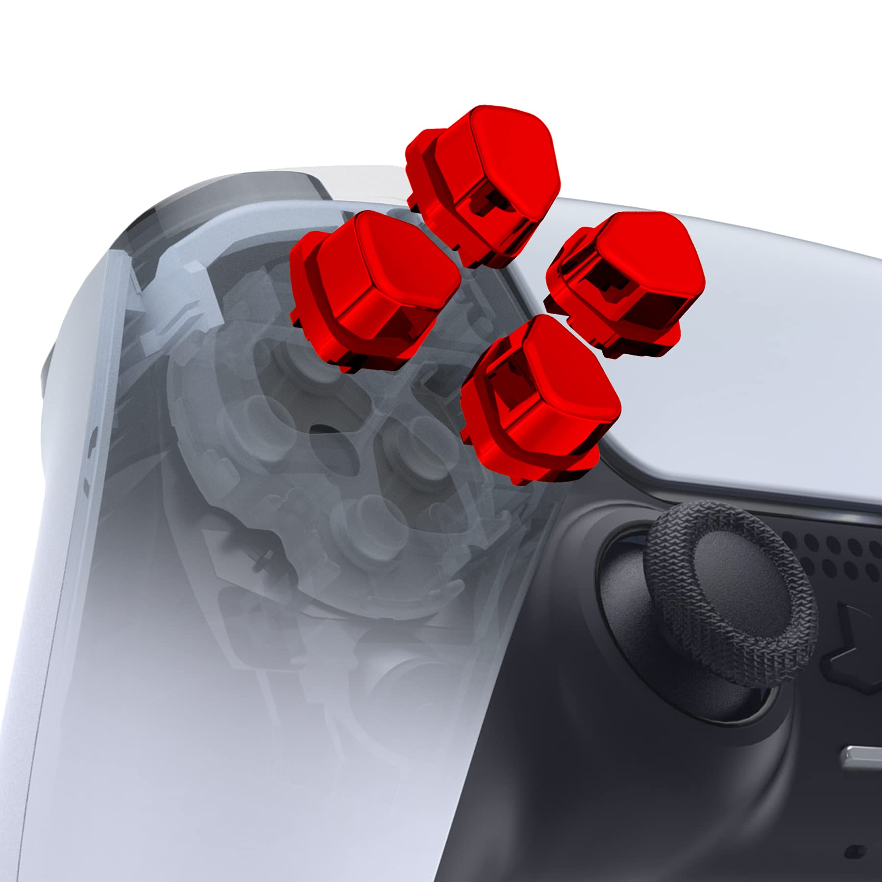 Croce D-Pad E Pulsanti Cromati Rossi Per Controller PS4 – Sostituzione EXtremeRate