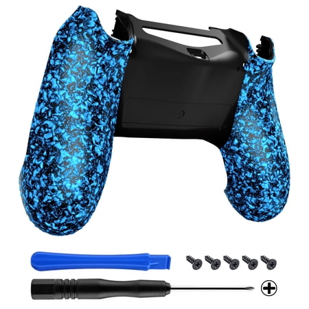 eXtremeRate Textured Blue Comfortable Non-Slip Custom Back Housing, 3D Splashing Case Cover, Game Improvement Replacement Bottom Shell Compatible with ps4 Slim Pro Controller JDM-040/050/055