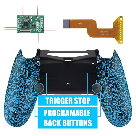 eXtremeRate Textured Blue Dawn 2.0 FlashShot Trigger Stop Remap Kit for PS4 CUH-ZCT2 Controller, Upgrade Board & Redesigned Back Shell & Back Buttons & Trigger Lock for ps4 Controller JDM 040/050/055