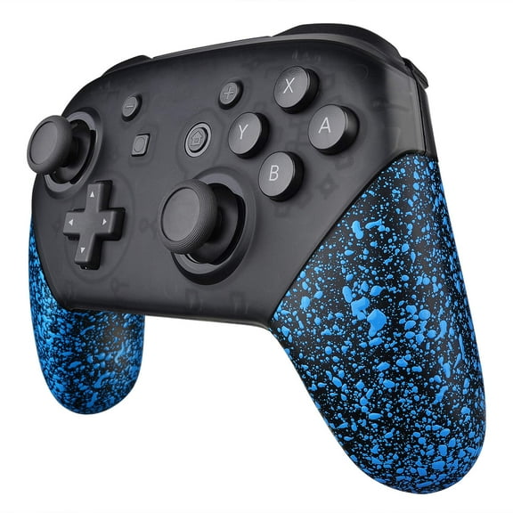 eXtremeRate Textured Blue Replacement Handle Grips for Nintendo Switch Pro Controller, 3D Splashing DIY Hand Grip Shell for Nintendo Switch Pro - Controller NOT Included