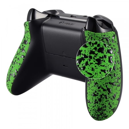 eXtremeRate Textured Green Back Panels, Comfortable Non-Slip Side Rails, 3D Splashing Handles, Game Improvement Replacement Parts for Microsoft Xbox One X & One S Controller