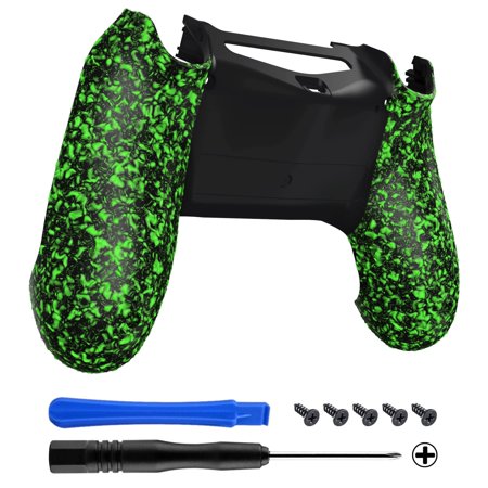 eXtremeRate Textured Green Comfortable Non-Slip Custom Back Housing, 3D Splashing Case Cover, Game Improvement Replacement Bottom Shell Compatible with ps4 Slim Pro Controller JDM-040/050/055