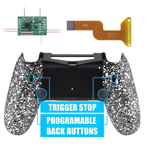 eXtremeRate Textured White Dawn 2.0 FlashShot Trigger Stop Remap Kit for PS4 CUH-ZCT2 Controller, Upgrade Board & Redesigned Back Shell & Back Buttons & Trigger Lock for ps4 Controller JDM 040/050/055