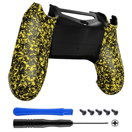 eXtremeRate Textured Yellow Comfortable Non-Slip Custom Back Housing, 3D Splashing Case Cover, Game Improvement Replacement Bottom Shell Compatible with ps4 Slim Pro Controller JDM-040/050/055