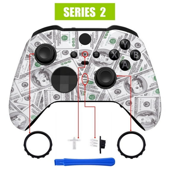eXtremeRate The $100 Cash Money Faceplate Cover, Soft Touch Front Housing Shell Case Replacement Kit for Xbox One Elite Series 2, Xbox Elite 2 Core Controller Model 1797 - Accent Rings Included