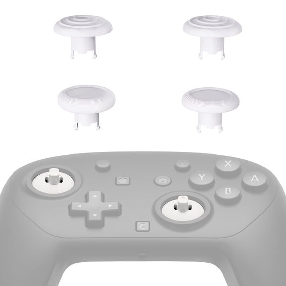eXtremeRate ThumbsGear Interchangeable Ergonomic Thumbsticks for Nintendo Switch 2 Pro Controller, Replacement Analog Thumb Sticks & Tools, 2 Height Adjustable Convex & Concave Grip Joysticks - White