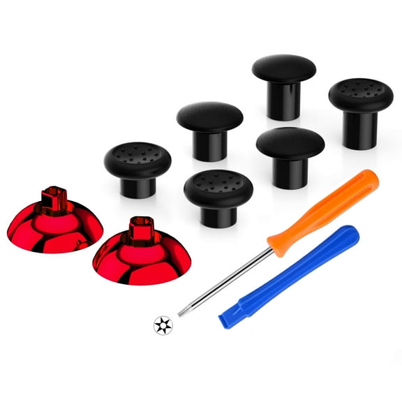eXtremeRate ThumbsGear Thumbstick Chrome Red Domed & Concave Grips  Joystick  for Xbox One S/X/Elite
