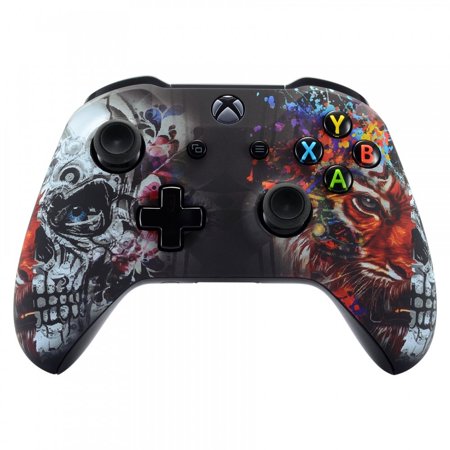 eXtremeRate Tiger Skull Faceplate Cover, Soft Touch Front Housing Shell Case, Comfortable Soft Grip Replacement Kit for Xbox One S & Xbox One X Controller - Controller NOT Included