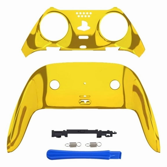 eXtremeRate Top Bottom Decorative Trim Shell Compatible with p s 5 Edge Controller DIY Replacement Front Back Clip Shell, Custom Chrome Gold Plates Cover Compatible with p s 5 Edge Controller
