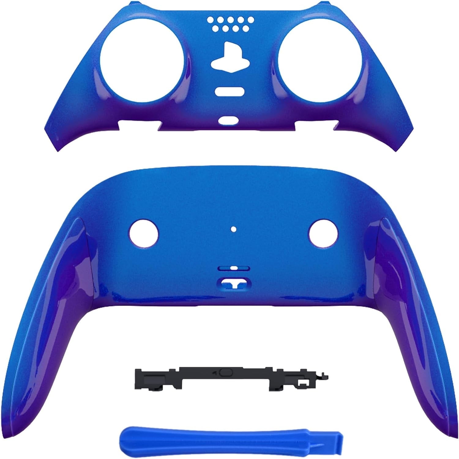 eXtremeRate Top Bottom Decorative Trim Shell Compatible with ps5 Edge Controller DIY Replacement Front Back Clip Shell, Custom Chameleon Purple Blue Plates Cover Compatible with ps5 Edge Controller