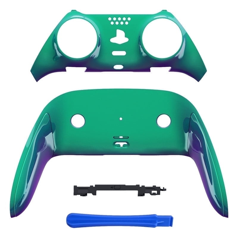 eXtremeRate Top Bottom Trim Shell Replacement Front Back Clip Shell Chameleon Green Purple Plates Cover for ps5 Edge Controller