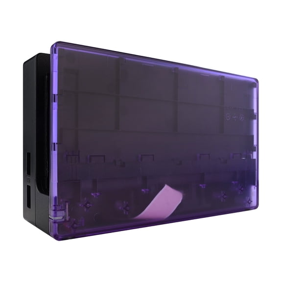 eXtremeRate Transparent Atomic Purple Custom Faceplate for Nintendo Switch Charging Dock, Soft Touch Grip DIY Replacement Housing Shell for Nintendo Switch Dock - Dock NOT Included