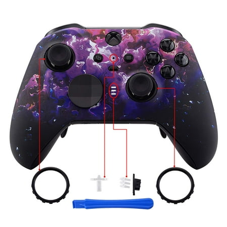 eXtremeRate Transparent Clear Faceplate Front Shell with Thumbstick Accent Rings for Xbox One Elite Model 1698, Xbox One Elite Series 2 Core - Controller NOT Included