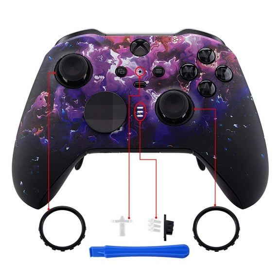 eXtremeRate Transparent Clear Faceplate Front Shell with Thumbstick Accent Rings for Xbox One Elite Model 1698, Xbox One Elite Series 2 Core - Controller NOT Included